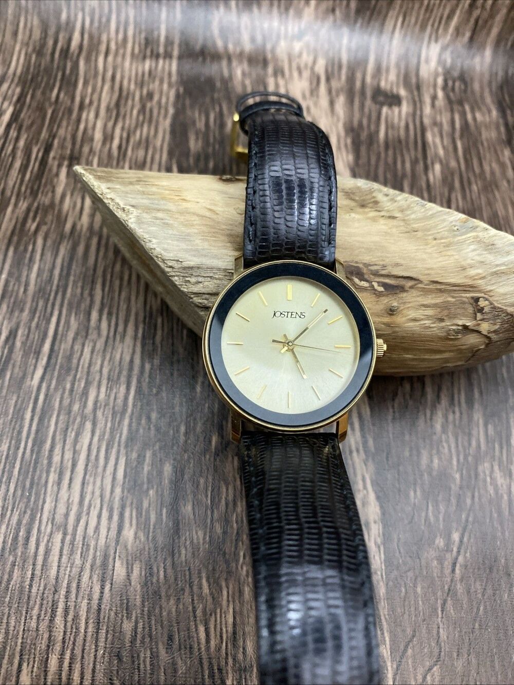 Jostens watch Black and Gold Tone Swiss Case New Battery
